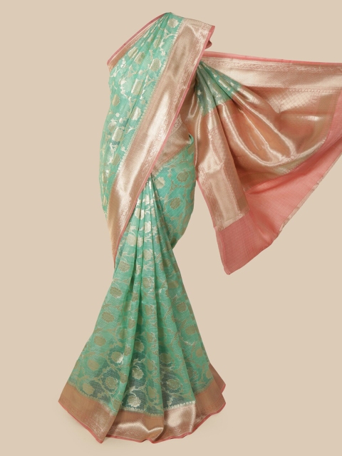 

Pothys Green & Peach-Coloured Pure Silk Woven Design Banarasi Saree