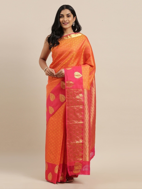 

The Chennai Silks Orange Pure Silk Woven Design Dharmavaram Saree