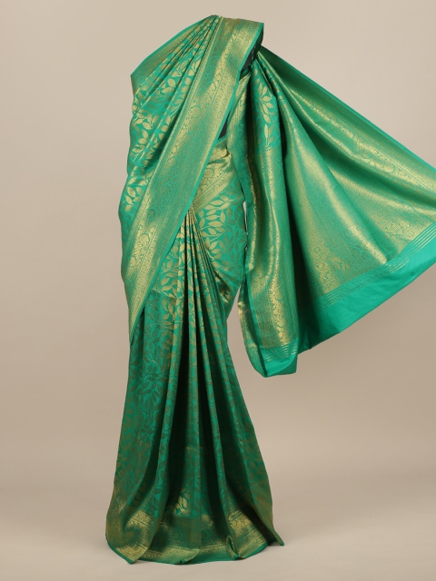 

Pothys Sea Green & Gold-Toned Jute Silk Woven Design Saree
