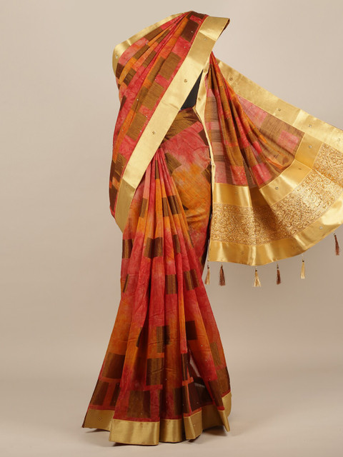 

Pothys Red & Green Jute Silk Printed Saree