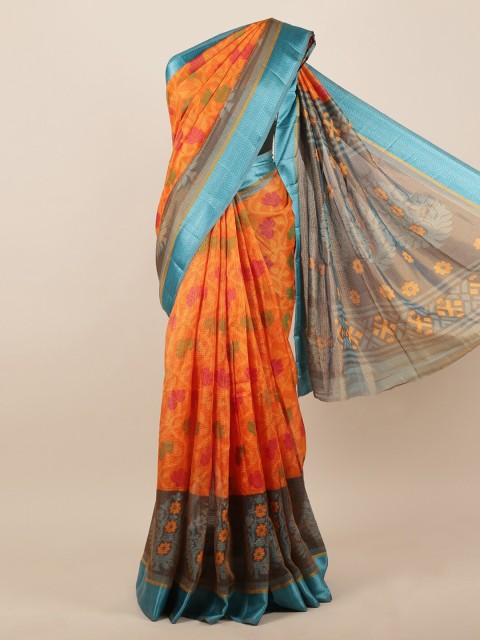

Pothys Orange Printed Jute Silk Saree