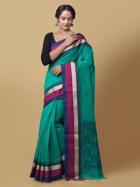 

Unnati Silks Green Silk Cotton Solid Bhagalpuri Saree