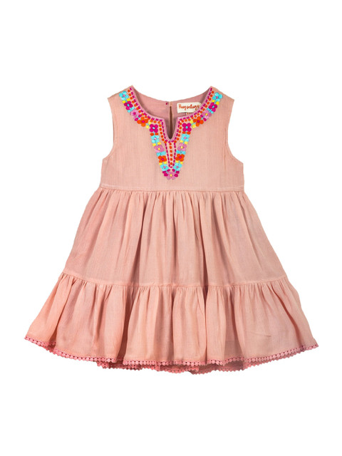 

Hugsntugs Girls Pink Embroidered Cotton Fit and Flare Dress