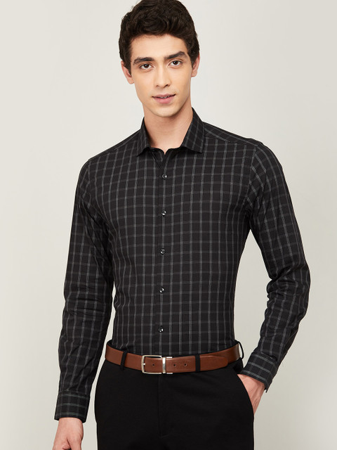 

CODE by Lifestyle Men Black & White Slim Fit Checked CF-PORT Cotton Formal Shirt