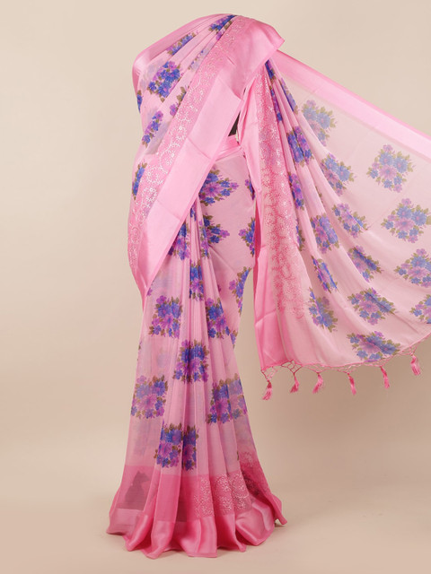 

Pothys Pink Printed Poly Chiffon Saree