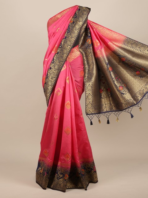 

Pothys Pink & Navy Blue Jute Silk Woven Design Saree