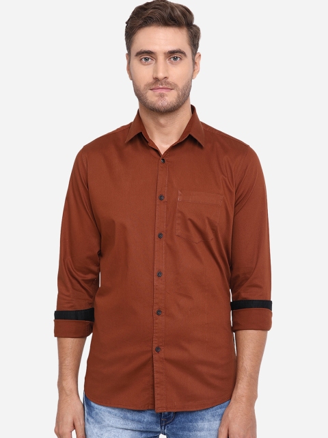 

JADE BLUE Men Brown Slim Fit Solid Pure Cotton Casual Shirt