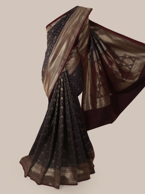 

Pothys Navy Blue & Gold-Toned Pure Silk Woven Design Banarasi Saree
