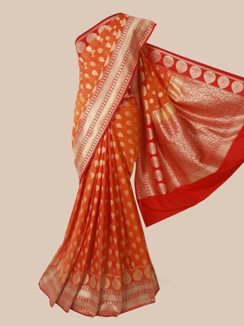 

Pothys Orange & Gold-Toned Pure Silk Woven Design Banarasi Saree
