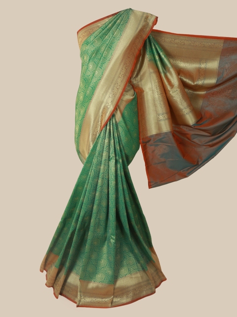 

Pothys Green & Gold-Toned Pure Silk Woven Design Banarasi Saree