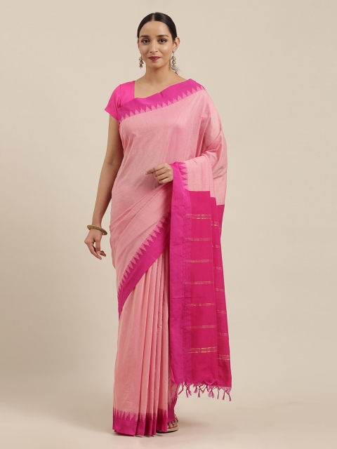 

The Chennai Silks Pink Solid Polycotton Saree