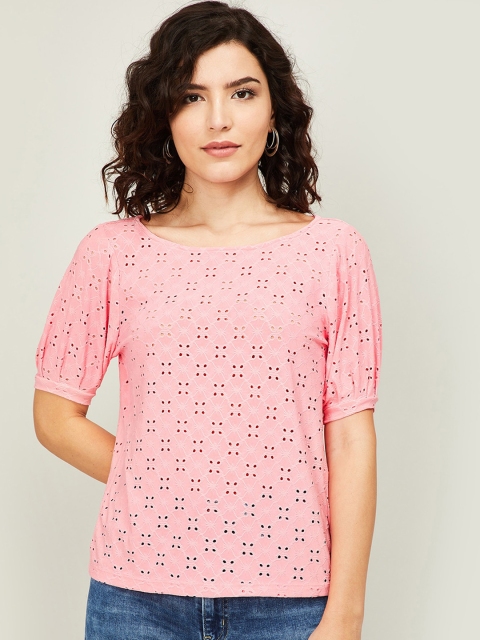 

Bossini Peach-Coloured Self Design Regular Top