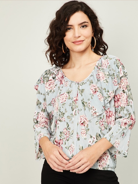 

CODE by Lifestyle Blue Floral Printed Bell Sleeves Regular Top