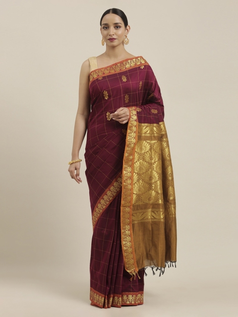 

The Chennai Silks Maroon & Gold-Coloured Polycotton Checked Saree