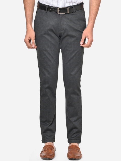 

JADE BLUE Men Grey Slim Fit Solid Pure Cotton Regular Trousers