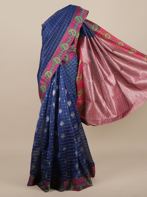 

Pothys Blue Checked Silk Cotton Saree