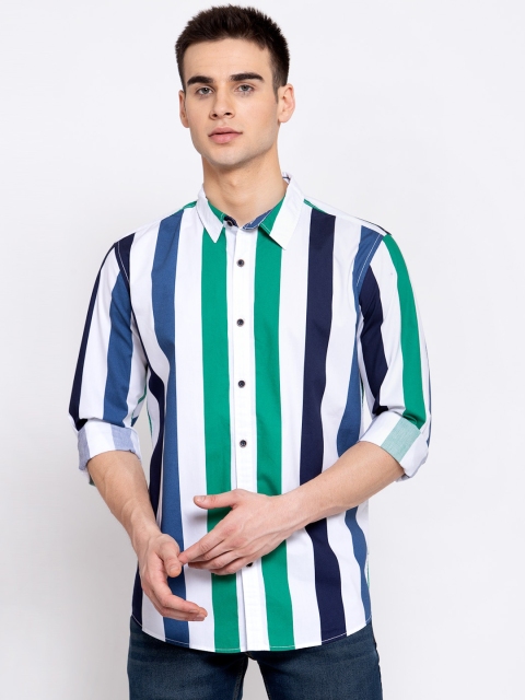 

Pepe Jeans Men Green Pure Cotton Regular Fit Striped Casual Shirt