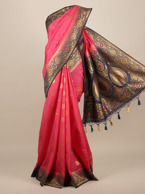 

Pothys Pink & Navy Blue Jute Silk Woven Design Saree