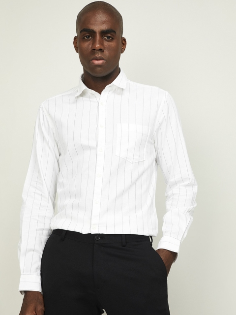 

CODE by Lifestyle Men White & Grey Slim Fit Striped LEM Cotton Formal Shirt