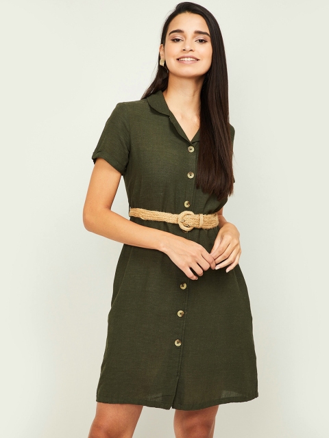 

Fame Forever by Lifestyle Women Olive Green Solid Shirt Dress