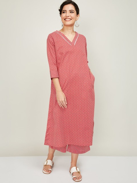 Melange by Lifestyle Women Peach-Coloured Printed Kurta with Palazzos