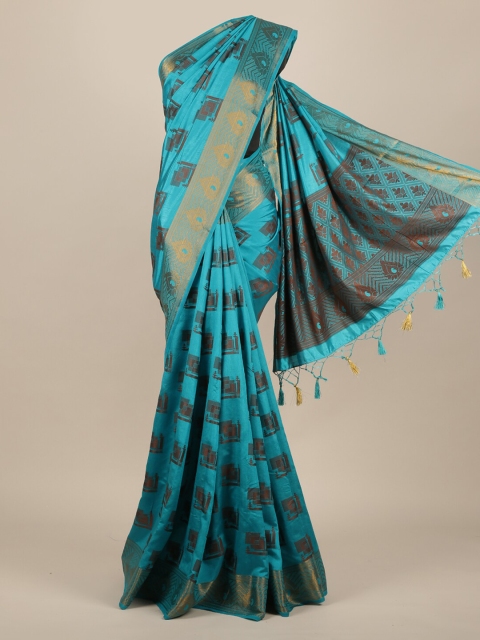 

Pothys Blue & Gold-Toned Jute Silk Woven Design Saree