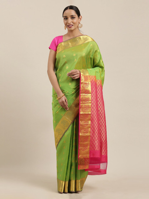 

The Chennai Silks Green & Pink Pure Silk Woven Design Kanjeevaram Saree