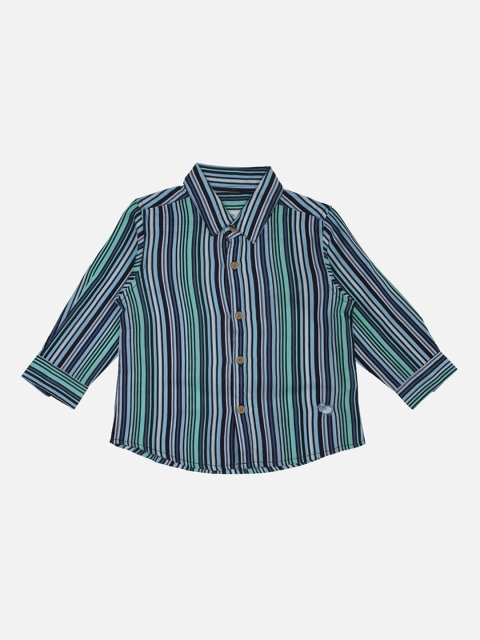 

ZERO THREE Boys Blue Regular Fit Striped Cotton Casual Shirt