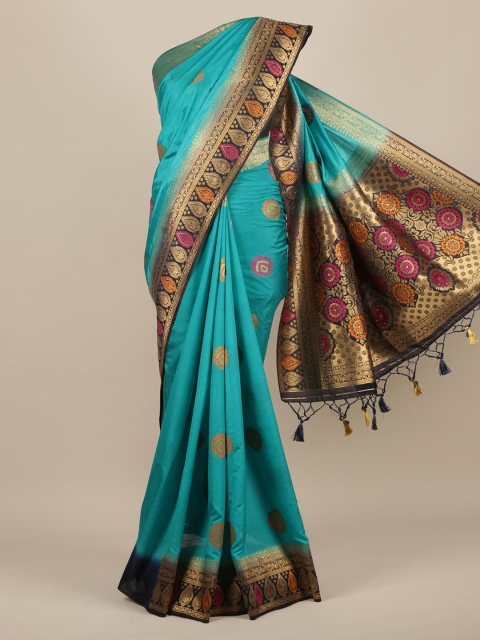 

Pothys Turquoise Blue & Pink Jute Silk Woven Design Saree