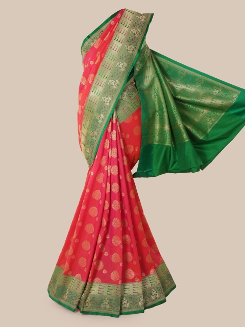 

Pothys Peach-Coloured & Green Pure Silk Woven Design Banarasi Saree