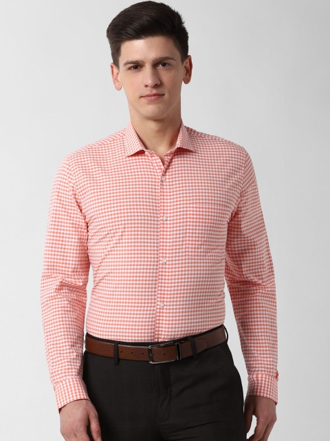 

Peter England Men Orange Slim Fit Checked Pure Cotton Semiformal Shirt