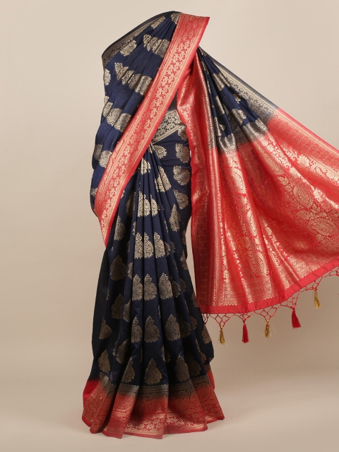

Pothys Navy Blue & Gold Jute Silk Woven Design Saree With Tasseled Pallu