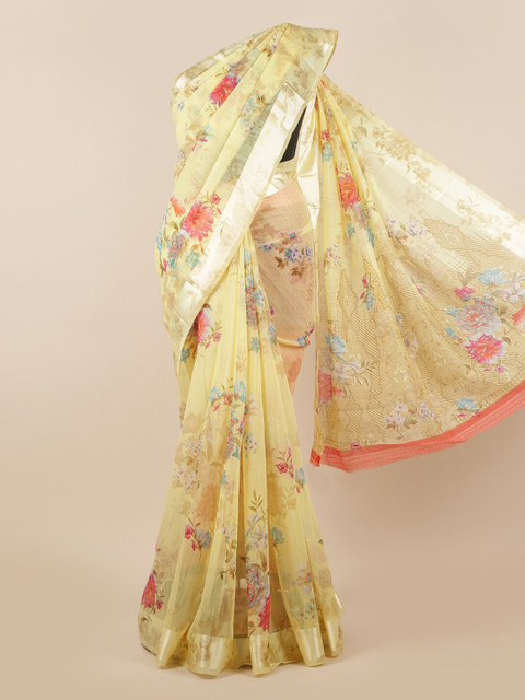 

Pothys Yellow Printed Jute Silk Saree