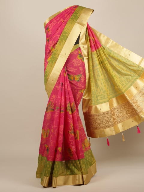 

Pothys Pink & Gold-Toned Jute Silk Woven Design Saree