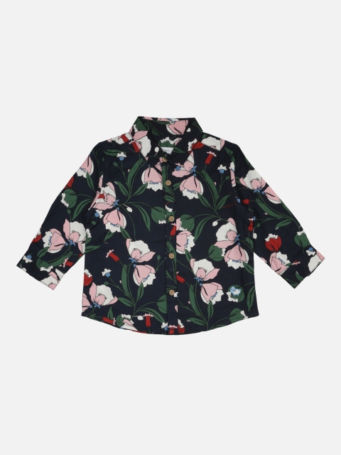 

ZERO THREE Boys Black Regular Fit Printed Cotton Casual Shirt