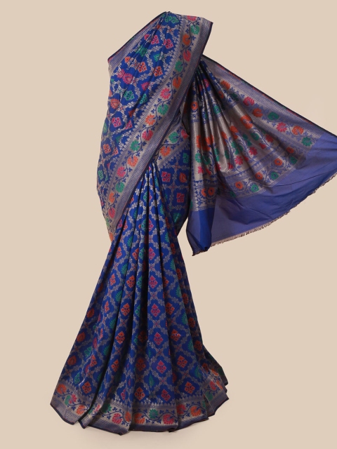 Pothys Blue & Gold-Toned Pure Silk Woven Design Banarasi Saree