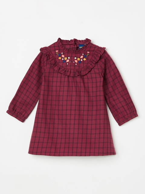 

Juniors by Lifestyle Girls Maroon Checked Cotton A-Line Dress