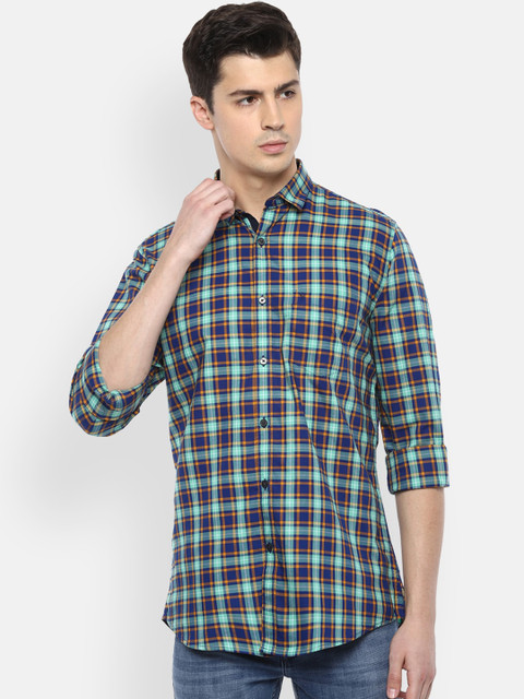 

Van Heusen Sport Men Blue Pure Cotton Slim Fit Checked Casual Shirt