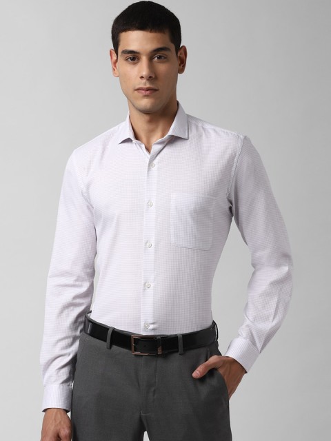 Peter England Men White Slim Fit Self-Checked Semiformal Shirt