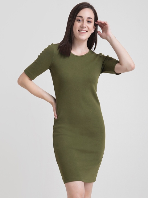 

FableStreet Women Olive Green Solid Bodycon Dress