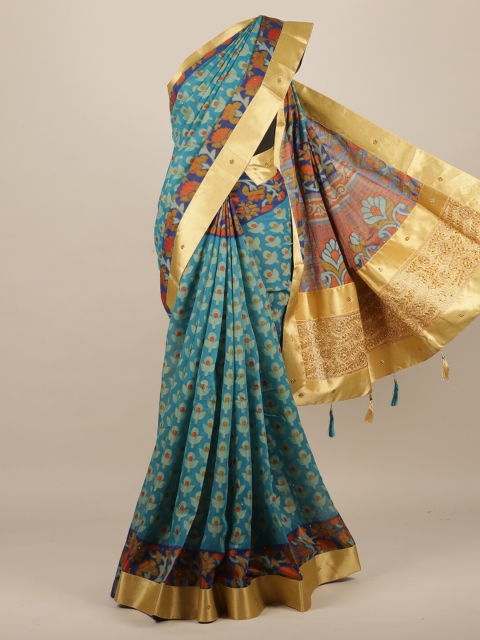 

Pothys Blue Woven Design Jute Silk Saree