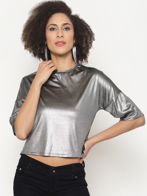 

Twenty3 Gunmetal-Toned Regular Crop Top, Metallic