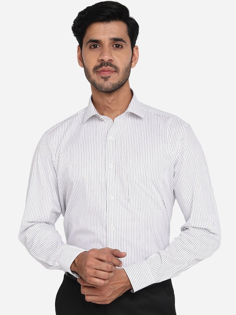 

JADE BLUE Men White Regular Fit Striped Pure Cotton Casual Shirt