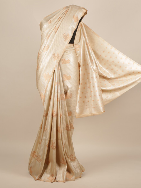 

Pothys Cream-Coloured & Gold-Toned Jute Silk Woven Design Saree