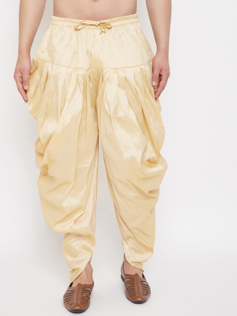 

VASTRAMAY Men Gold-Coloured Solid Cowl Dhoti Pants
