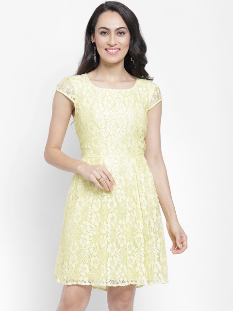 

NIXX Women Yellow Self Design Fit and Flare Dress