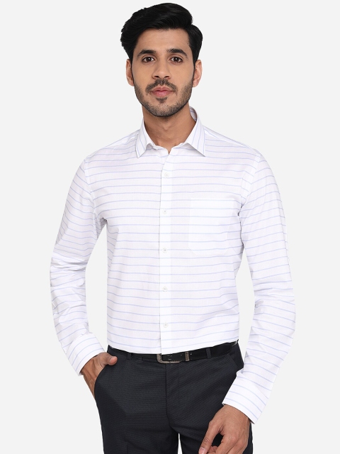 

JADE BLUE Men White Slim Fit Striped Pure Cotton Casual Shirt