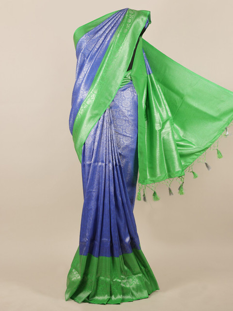 

Pothys Blue & Green Jute Silk Woven Design Saree