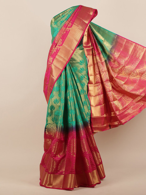 

Pothys Green & Pink Jute Silk Woven Design Saree