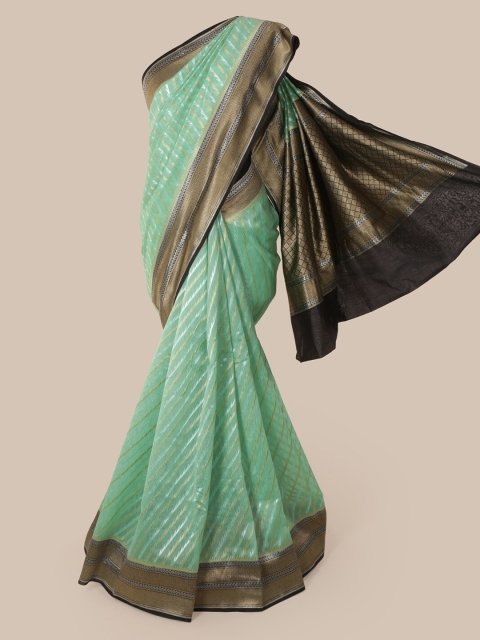 

Pothys Green & Gold-Toned Pure Silk Woven Design Banarasi Saree